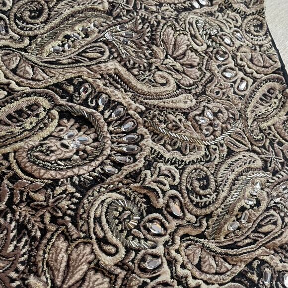 GUESS Y2K Mini Skirt Black Bodycon Paisley 8‎ Medium Zip Side Rhinestone - Picture 2 of 5
